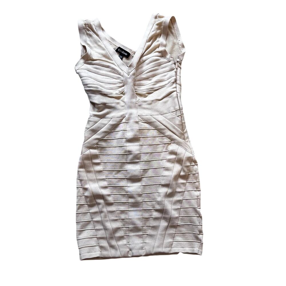 Bebe Bondage Dress Tan Beige Women's Size Medium Mini Dress - Picture 4 of 11